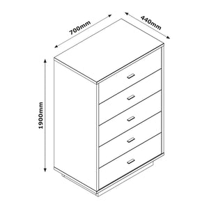 Cassettiera Elegante con 5 Cassetti - Noce/Grigio - 70,30x108,70x44,40 cm