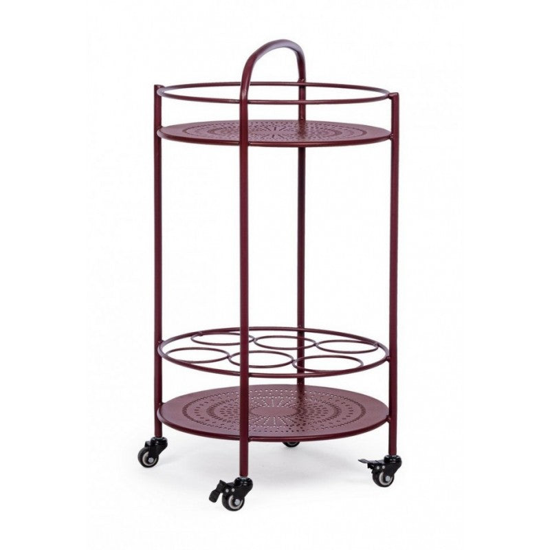 Carrello per bottiglie in acciaio  Rosso Bordeaux