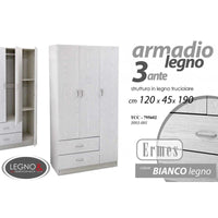 Armadio tre ante bianco con cassetti  cm 120 x 52 x 190 h