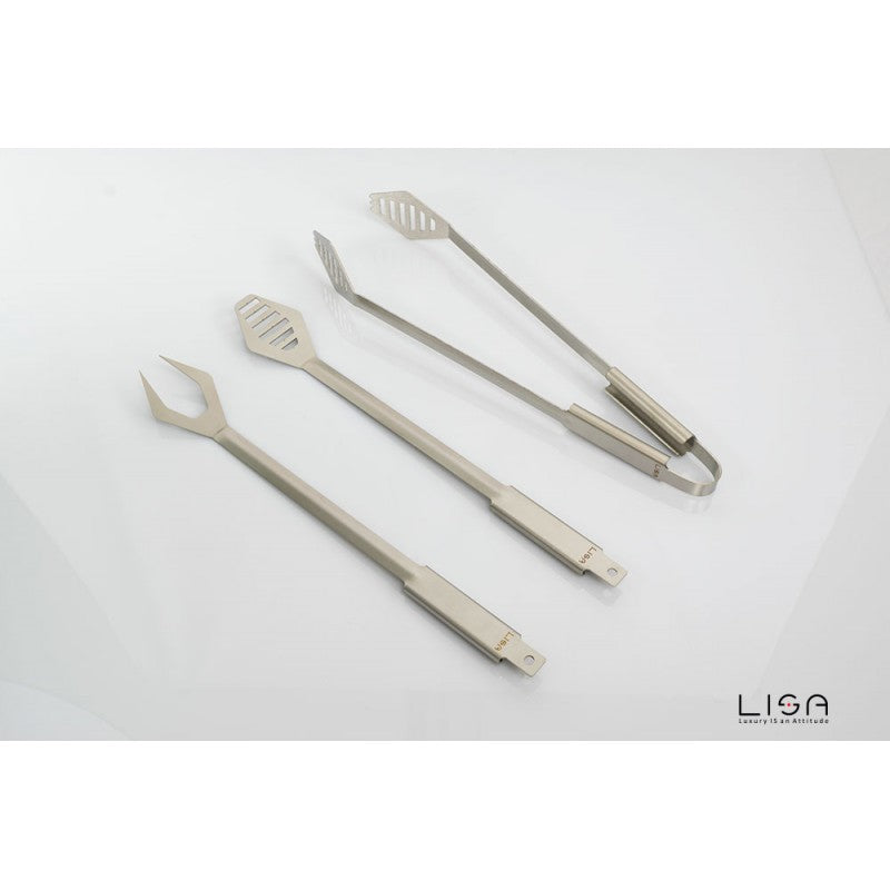 Kit 3 posate barbecue forchettone pinza spatola