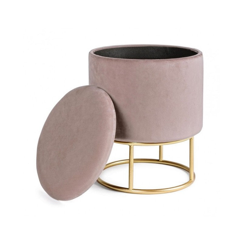 Sgabello con struttura metallo oro contenitore rosa cm 45 h