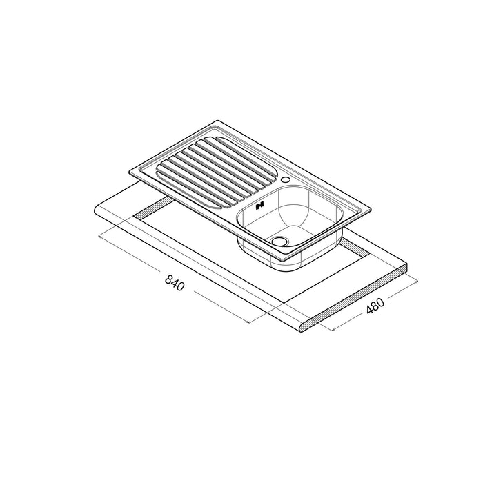 Lavello incasso acciaio inox 1 vaschetta cm 86 gocciolatoio sx