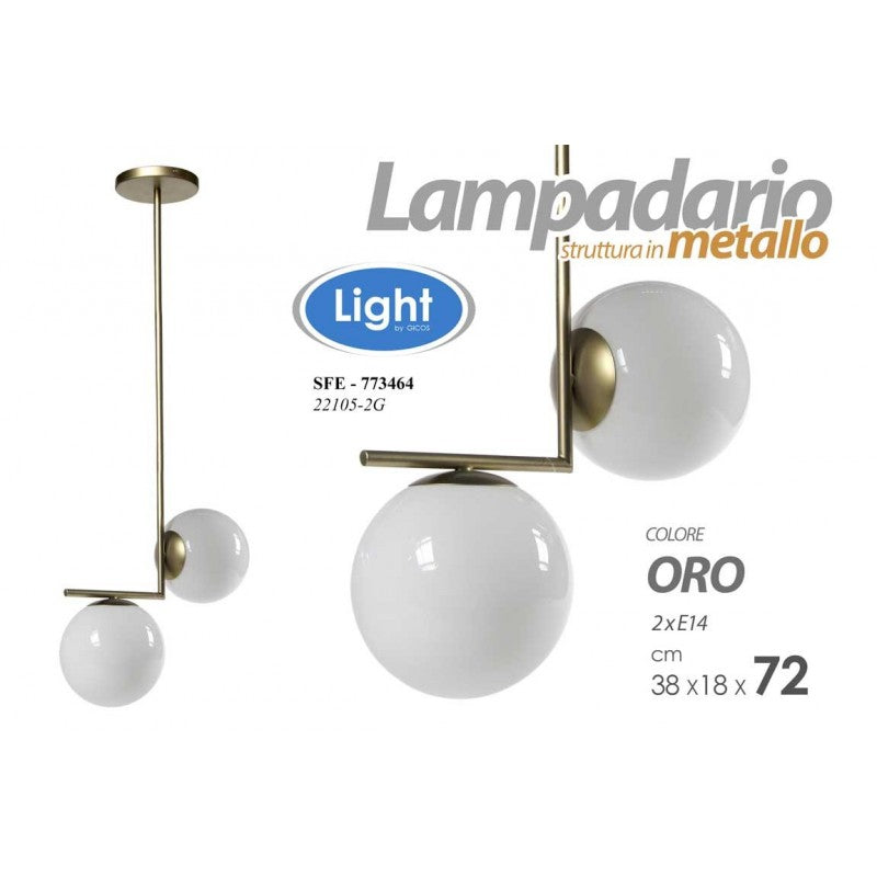 Lampadario moderno sfera oro cm 38 x 18 x 72