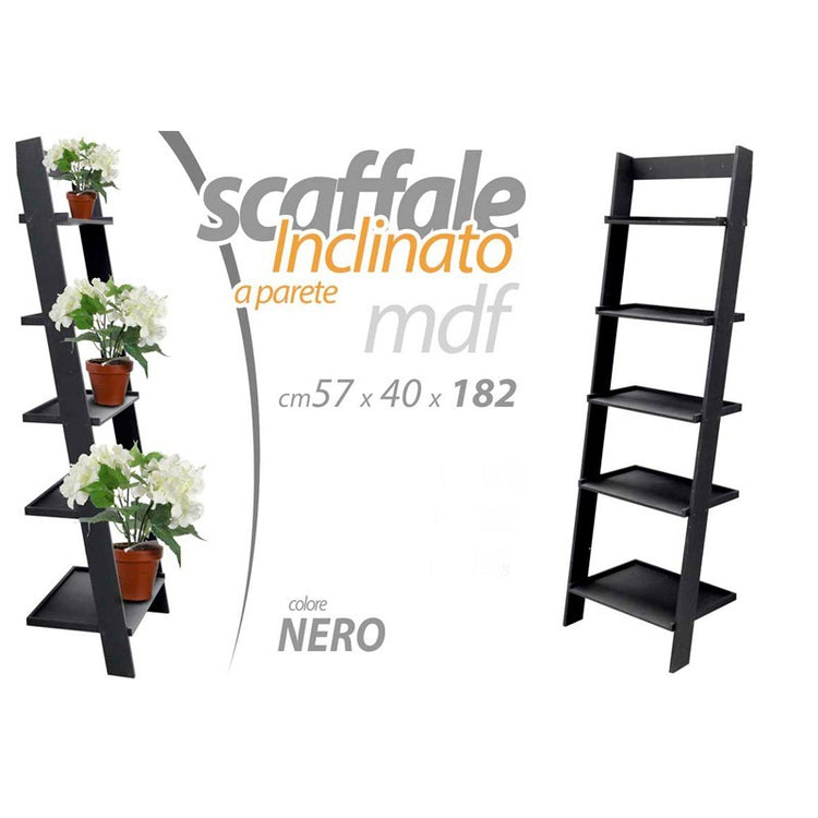 Scaffale nero inclinato a parete portapiante in mdf cm 57 x 40 x 182