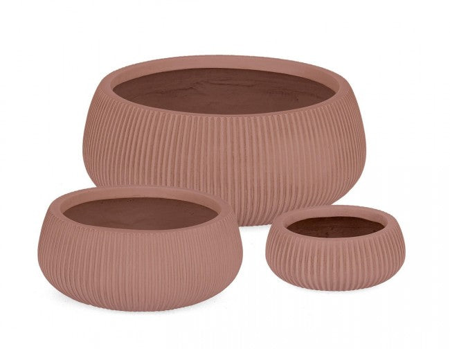 Set3 P.Vaso Ribbed Bomb Terracotta Basso