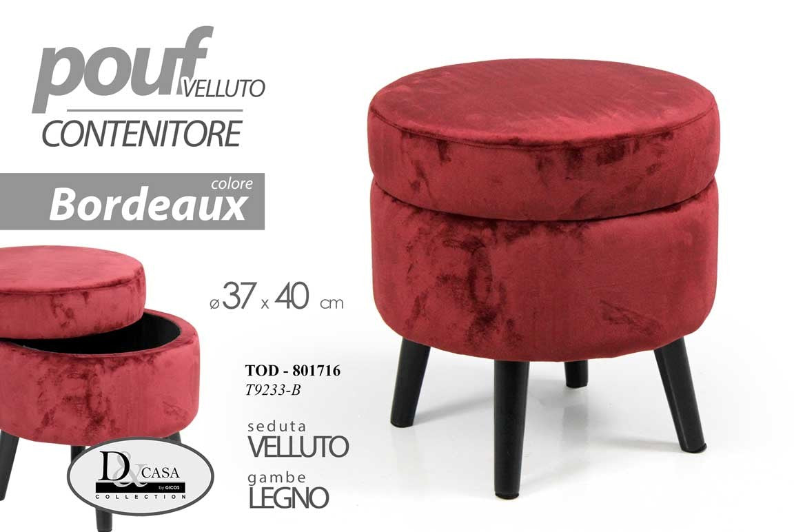 Pouf contenitore bordeaux apribile cm 37 x 40 h