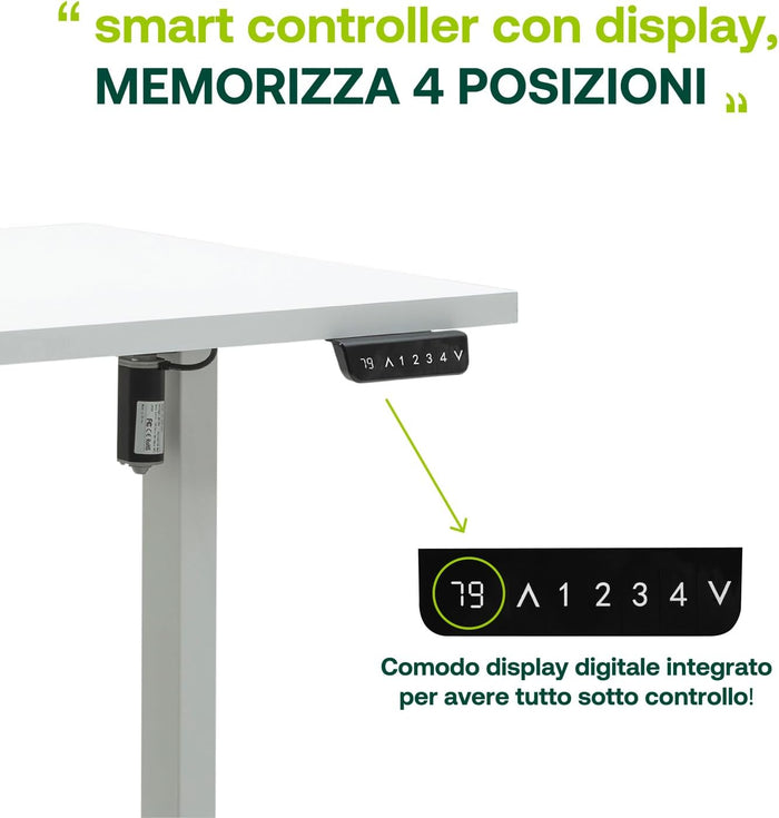 Scrivania Regolabile in Altezza Motore e Display 150x69 cm Bianco Laccato