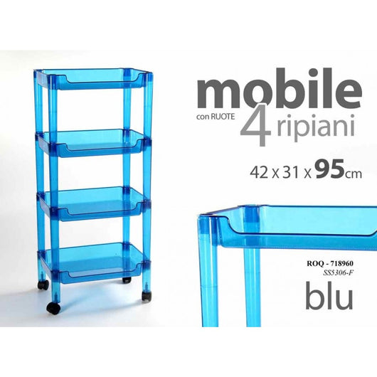 Carrello portatutto cucina bagno plastica blu rotelle cm 42 x 31 x 95 h