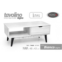 Tavolino basso salotto  bianco con ripiano e vano cm 100 x 48 x 43 h