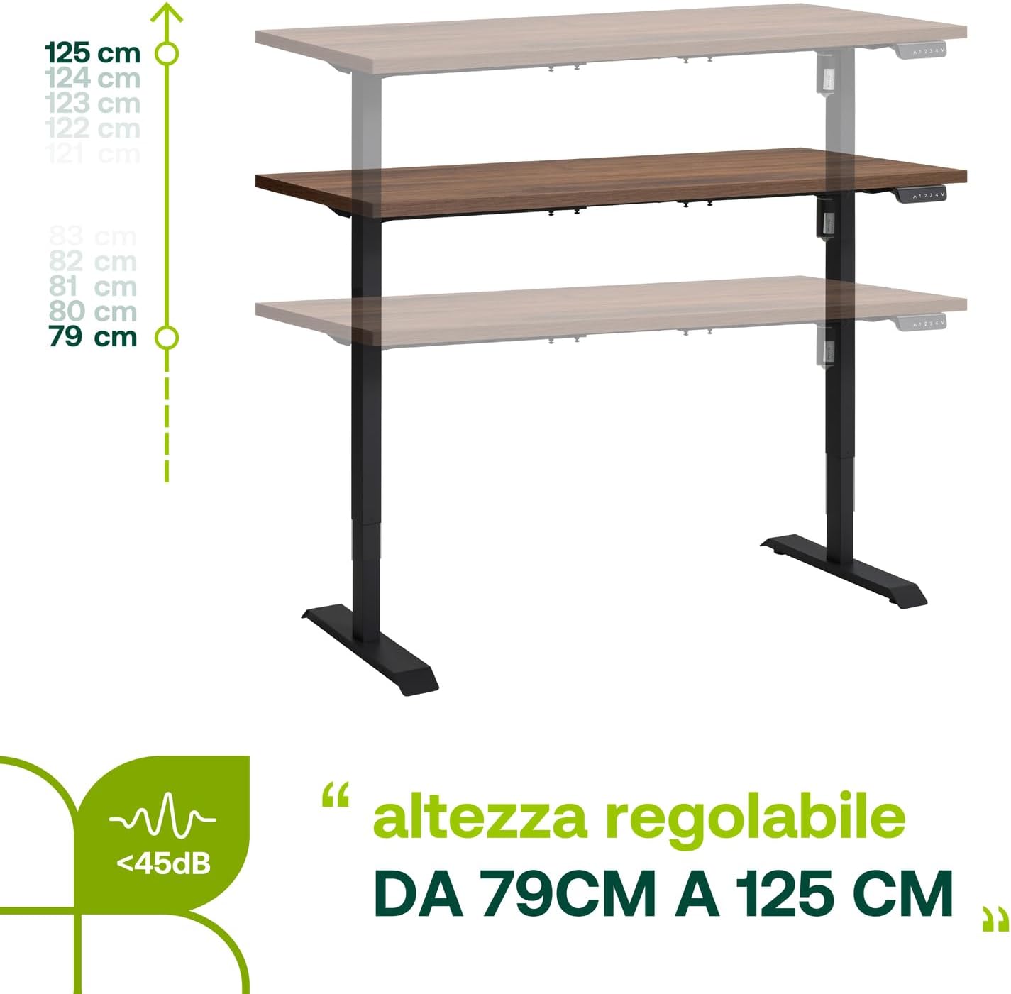 Scrivania Regolabile in Altezza Standing Desk con 4 Altezze Display e Motore 150x69 cm Noce Brera e Nero