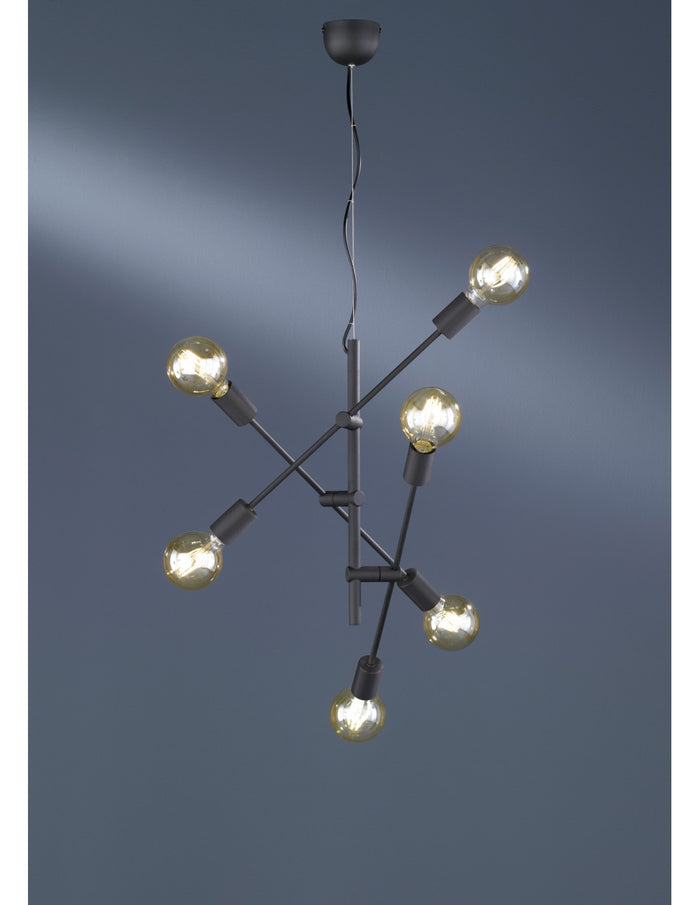 Sospensione Vintage 6 Luci Orientabili Cross Nero Opaco Trio Lighting