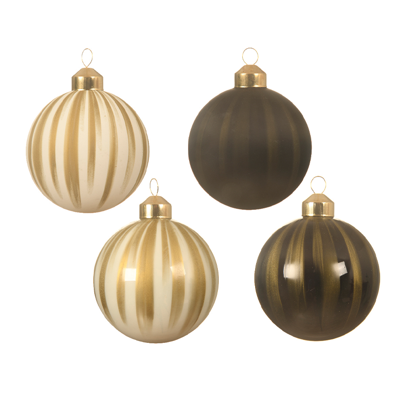 Palline di Natale assortite con decoro verticale oro - marrone Ø8 cm