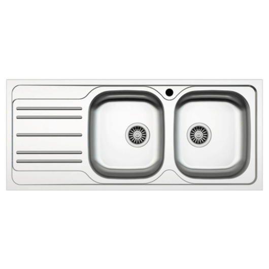 Lavello incasso cucina MP1162SX acciaio116x50 cm due vasche e gocciolatoio sinistro EFFEZ