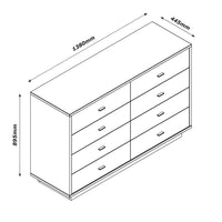 Cassettiera Elegante con 8 Cassetti - Noce/Grigio - 138x89,50x44,40 cm