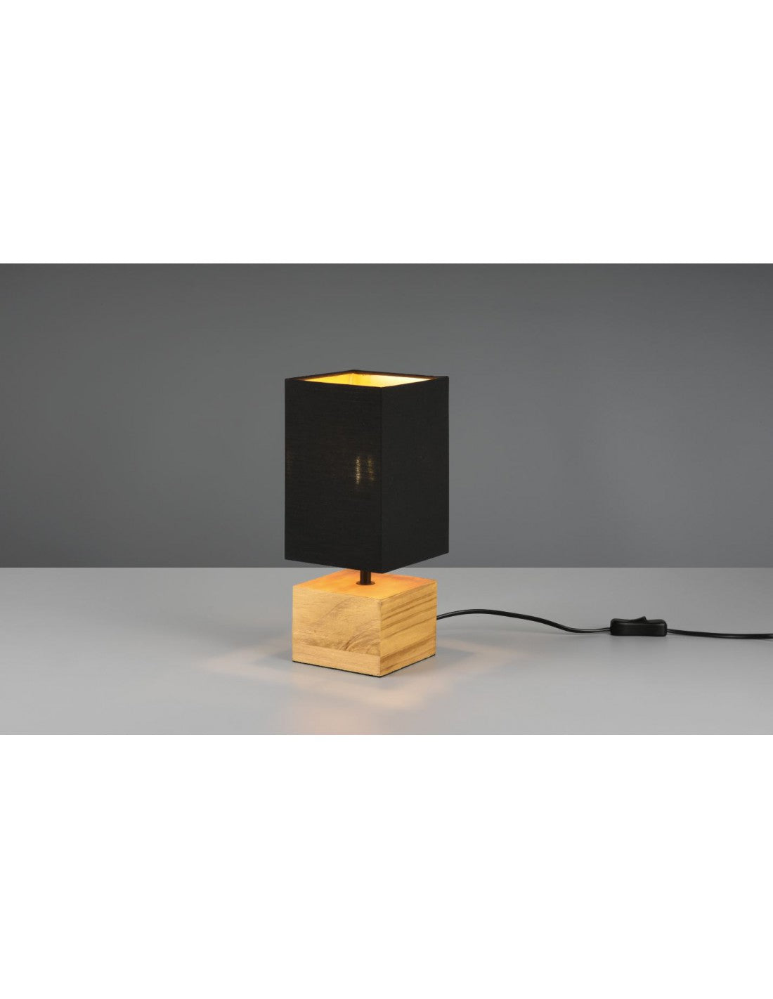 Lumetto Quadrato Woody Base Legno Paralume Tessuto Nero Trio Lighting