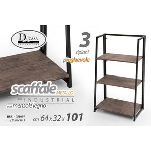 Libreria scaffale urban industrial 3 ripiani cm 63.5 x 30 x 101 h