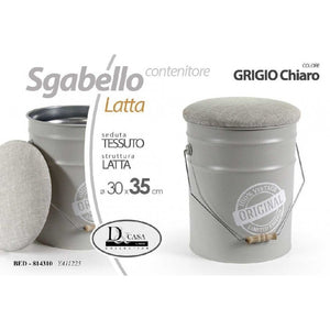 Sgabello in secchio latta grigio chiaro cm 30 x 28 x 35 h