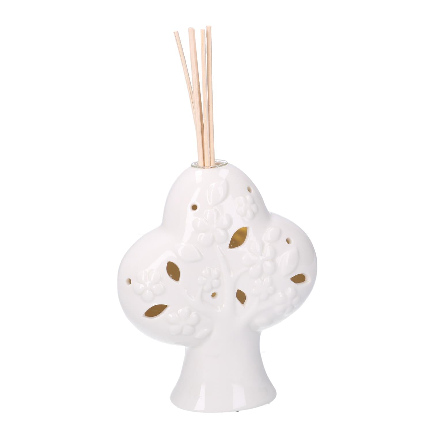 Portaessenze ceramica albero con led bianco cm14x14h16/24