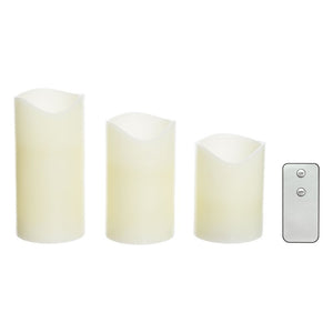 Set 3 Candele Avorio LED IR Ø75xH10-12,5-15cm