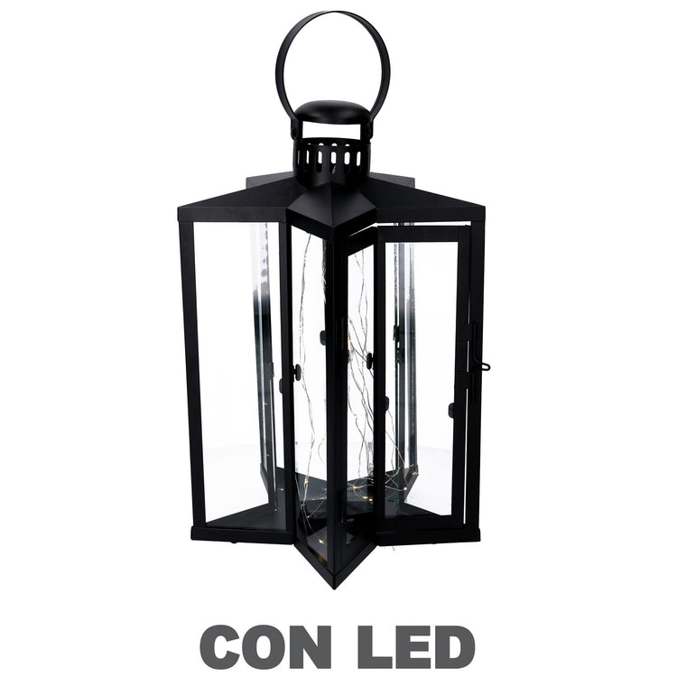 Lanterna led metallo stella nero cm27,5x27,5h42-48