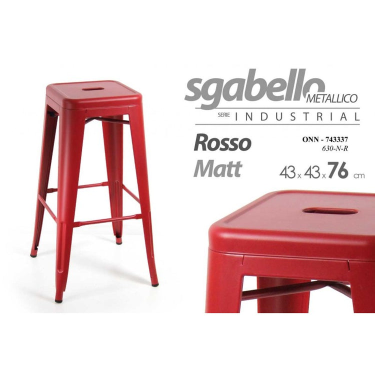 Sgabello design bar in metallo rosso cm 43 x 43 x76