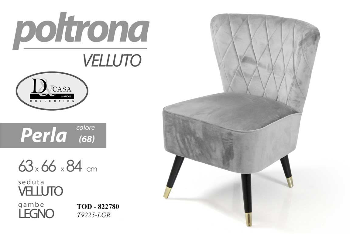 Poltrona in velluto design retro cielo cm 84h