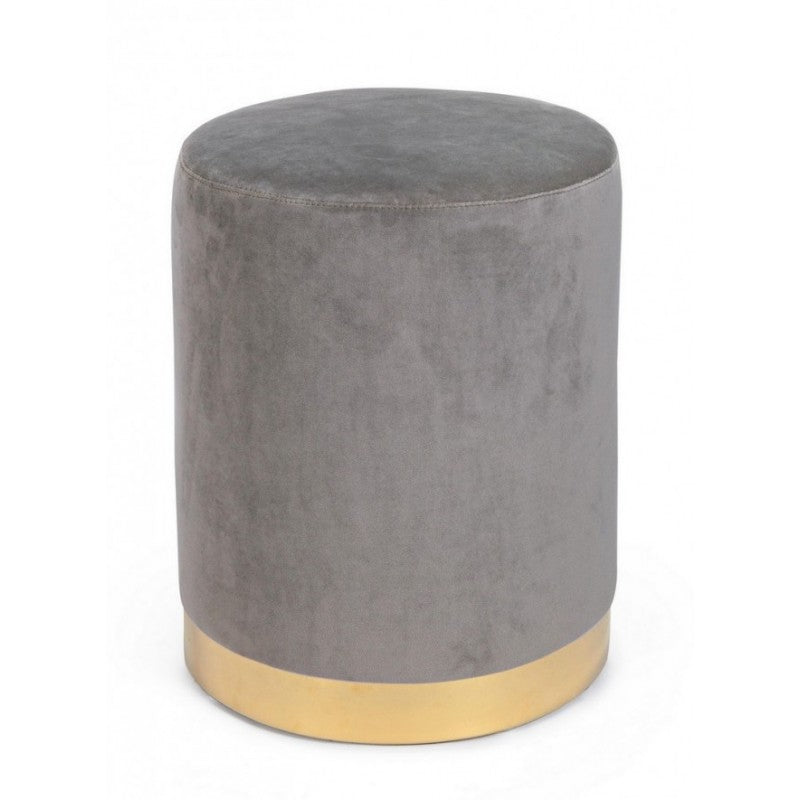 Pouf grigio effetto velluto con fascia oro cm 35 x 40 h