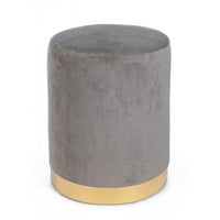 Pouf grigio effetto velluto con fascia oro cm 35 x 40 h