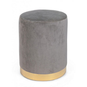 Pouf grigio effetto velluto con fascia oro cm 35 x 40 h