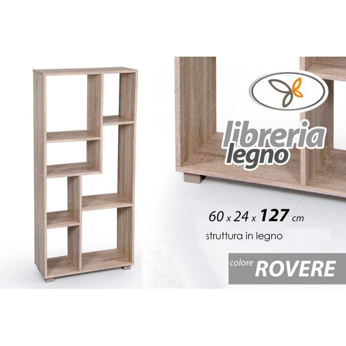 Mobile scaffale libreria ripiani irregolari decorativa rovere cm 60 x 24 x 127 h