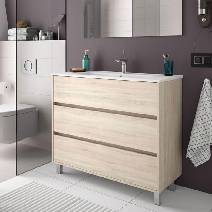 Mobile bagno Elmas100 con lavabo rovere caledonia 3 cassetti 100x45x86h