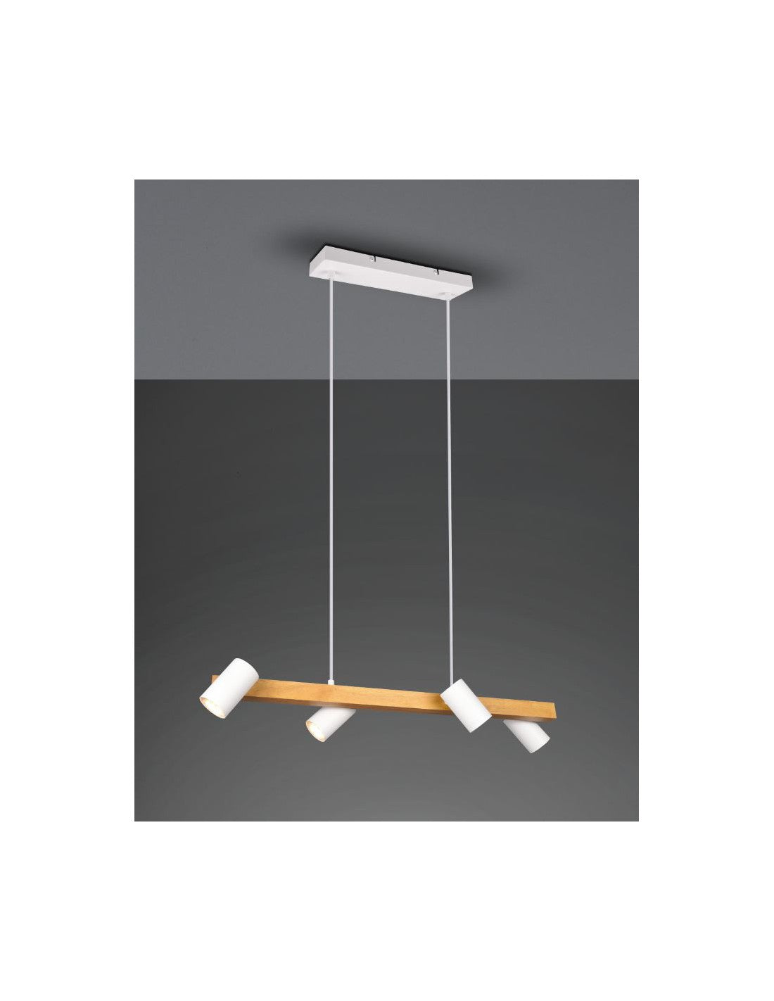 Lampada Sospensione Lineare Legno 4 Spot Cilindrici Orientabili Bianco Marley Trio Lighting