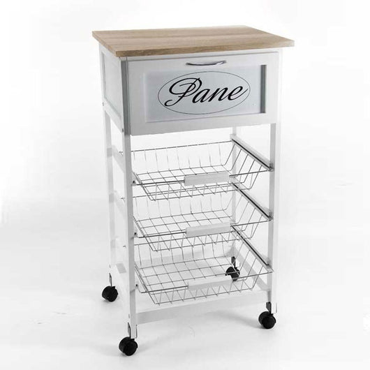 Carrello da cucina bianco con cestini metallo cm 47 x 37 x 85 h