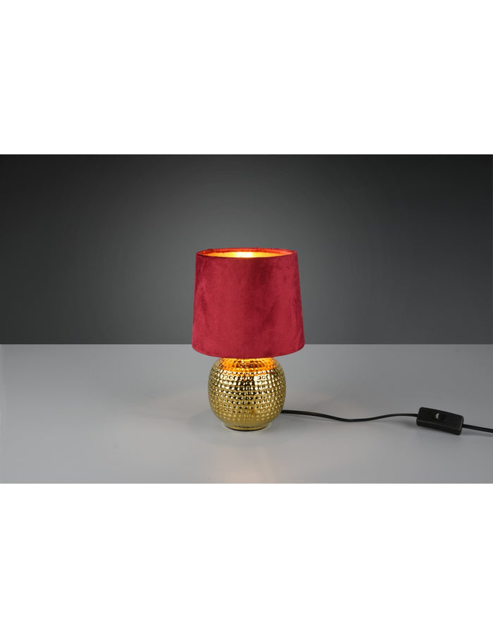 Lampada Tavolo Sophia Ceramica Oro E Paralume Velluto Rosso Ø16 cm Trio Lighting