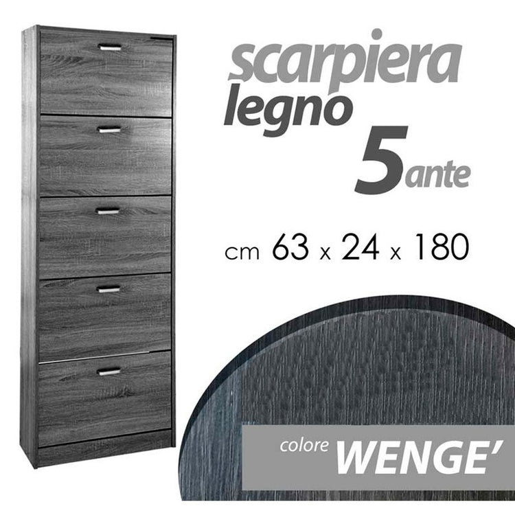 Scarpiera moderna grigia 5 ribalte slim cm 63 x 24 x 180