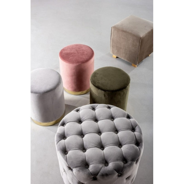 Pouf grigio effetto velluto con fascia oro cm 35 x 40 h