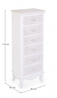 Cassettiera classica in legno bianco 6 cassetti Charlene