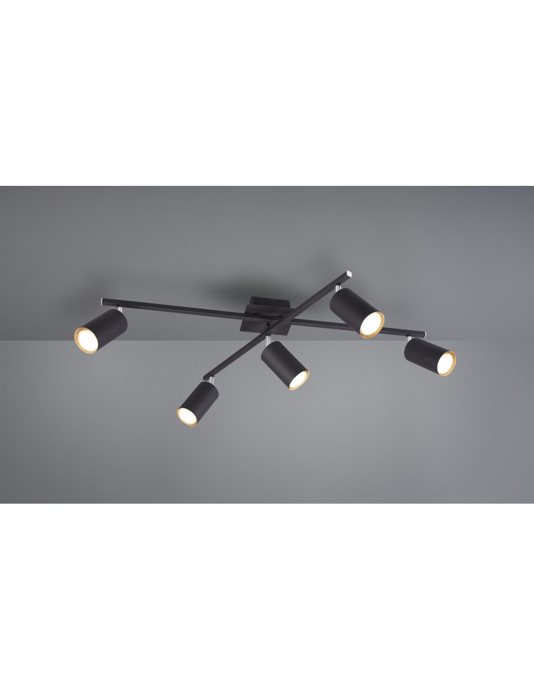 Lampada Soffitto 5 Faretti Spot Orientabili Marley Nero Trio Lighting