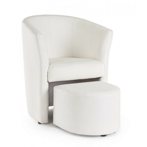 Poltrona in similpelle con pouf estraibile Bianco RITA 64,5x 59,5x h78 cm