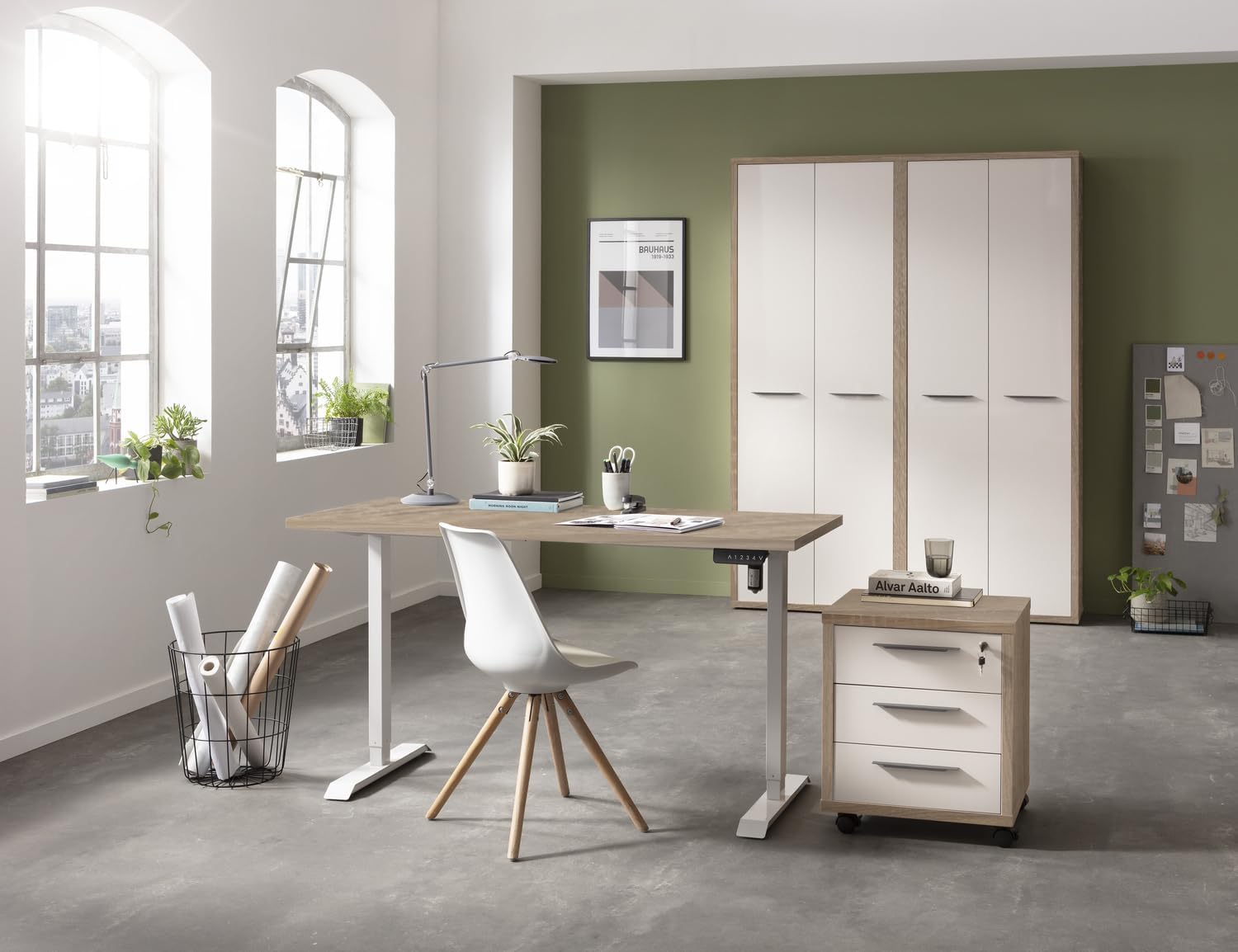 Scrivania Regolabile in Altezza Standing Desk Con 4 Altezze (150x69 cm) Colore Rovere Sonoma e Bianco