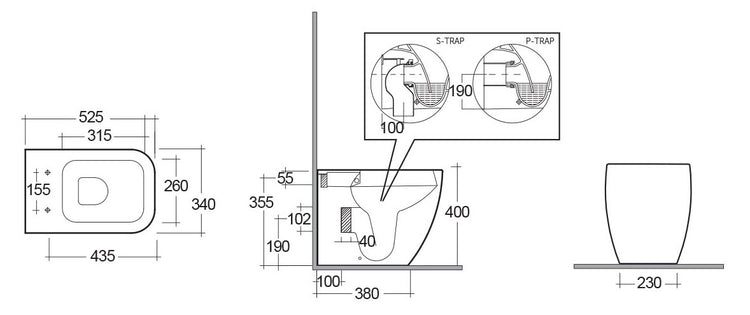 Vaso Metropolitan Filo Muro Rimless - Scarico Universale