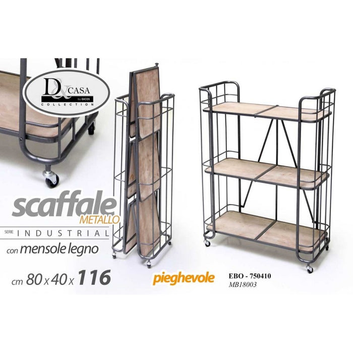 Scaffale libreria 3 mensole dotato di ruote 80x40xh116 cm