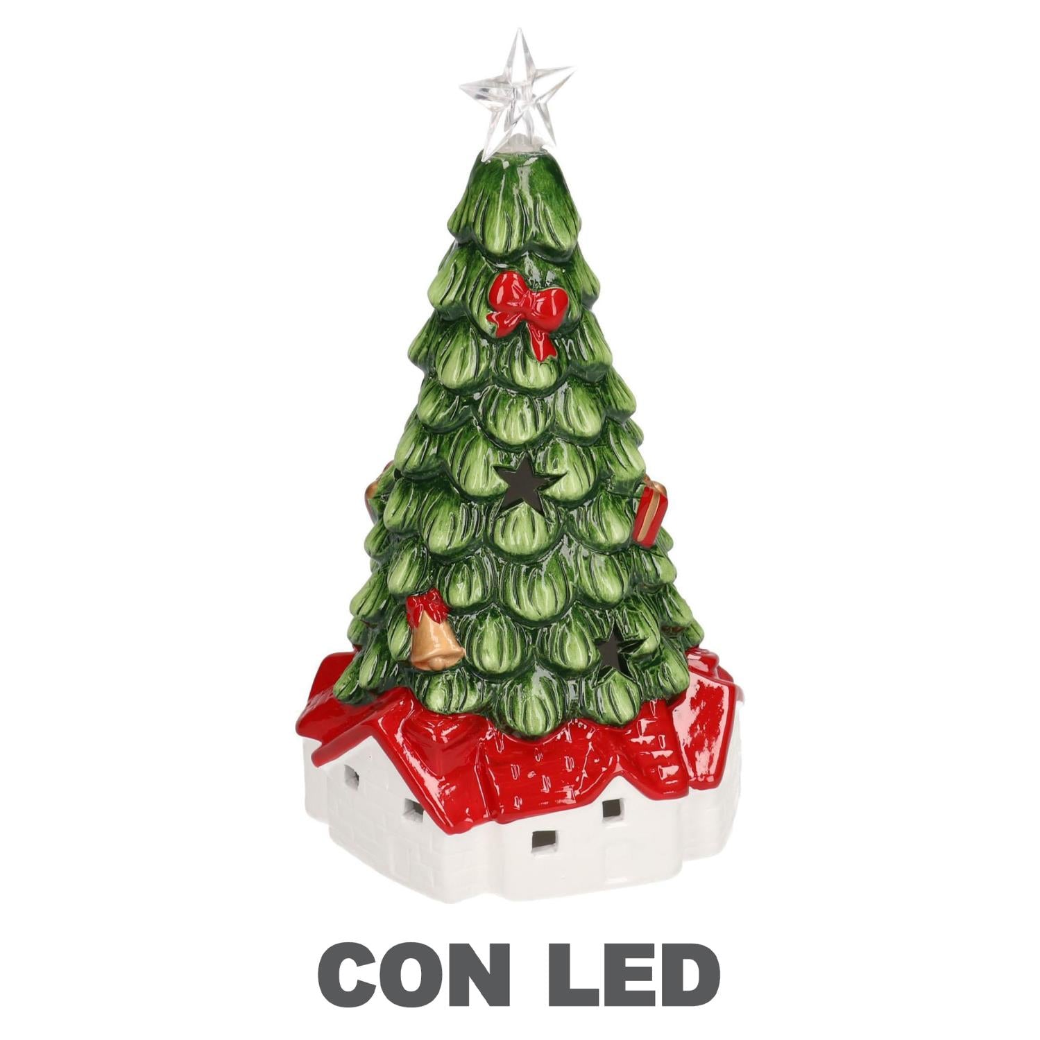 Albero ceramica verde con led cm16x15,5h30,5