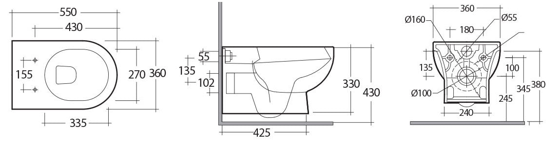 Vaso Sospeso Rimless Tonique Con Fissaggo Nascosto