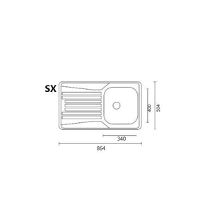 Lavello incasso acciaio inox 86x50 cm con gocciolatoio sx