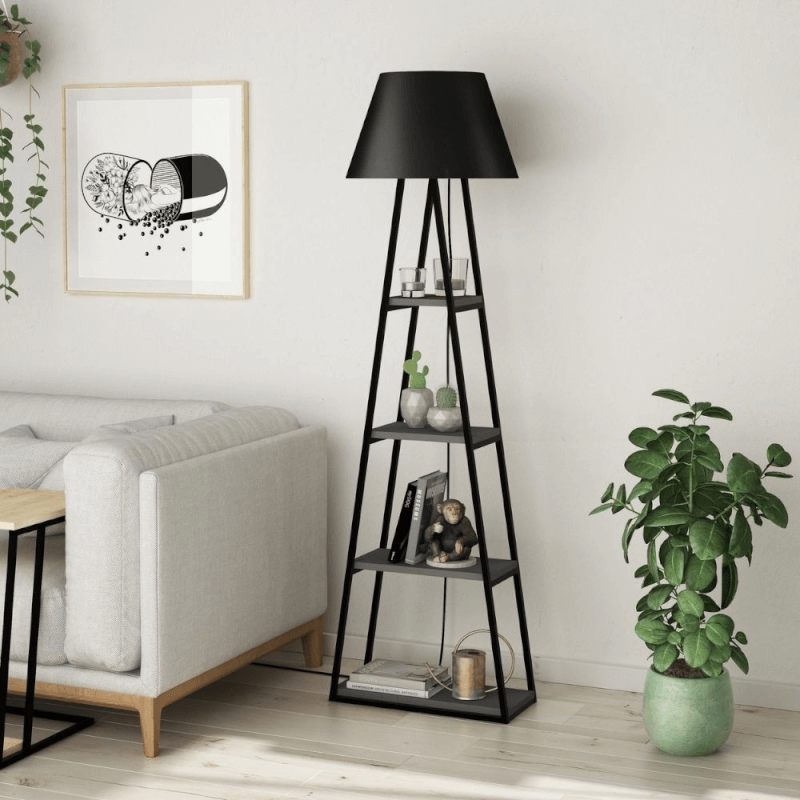 Lampada da terra Pal in legno nero antracite con mensole 50x165 EFFEZ