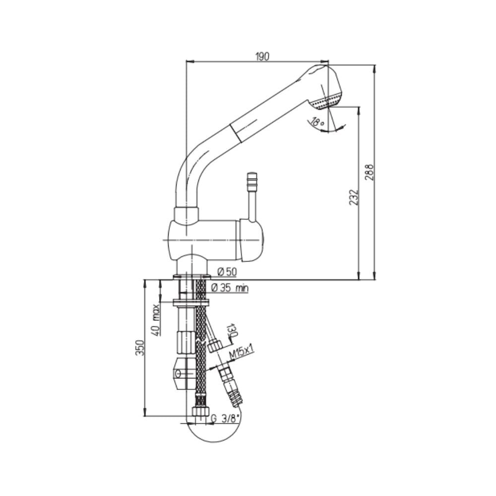 Miscelatore da cucina cromato con doccetta estraibile Paini 64CR568 28,8 cm, 19 cm, 5 cm