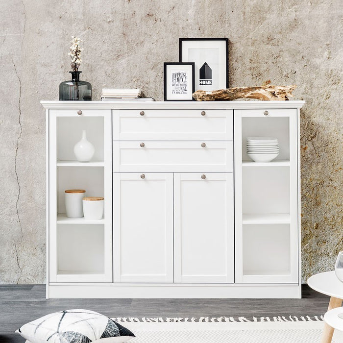 Mobile credenza con vetrina 4 ante 2 casssetti bianco 160x40xh.120cm EFFEZ