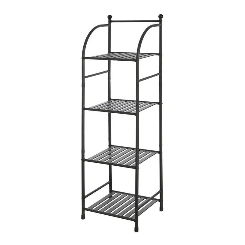 Scaffale da bagno a 4 ripiani con accessorio in metallo di colore nero, altezza 116 cm.