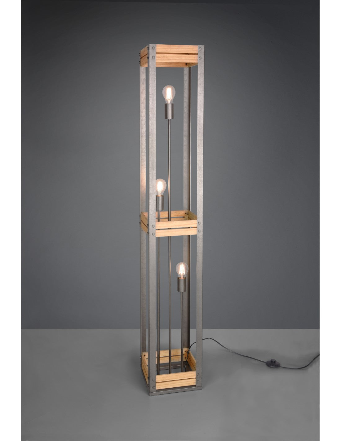 Piantana Vintage Rustico Natural Wood Khan Nichel Antico H153 cm Trio Lighting